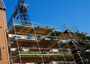 Modern construction site with scaffold platform sytem